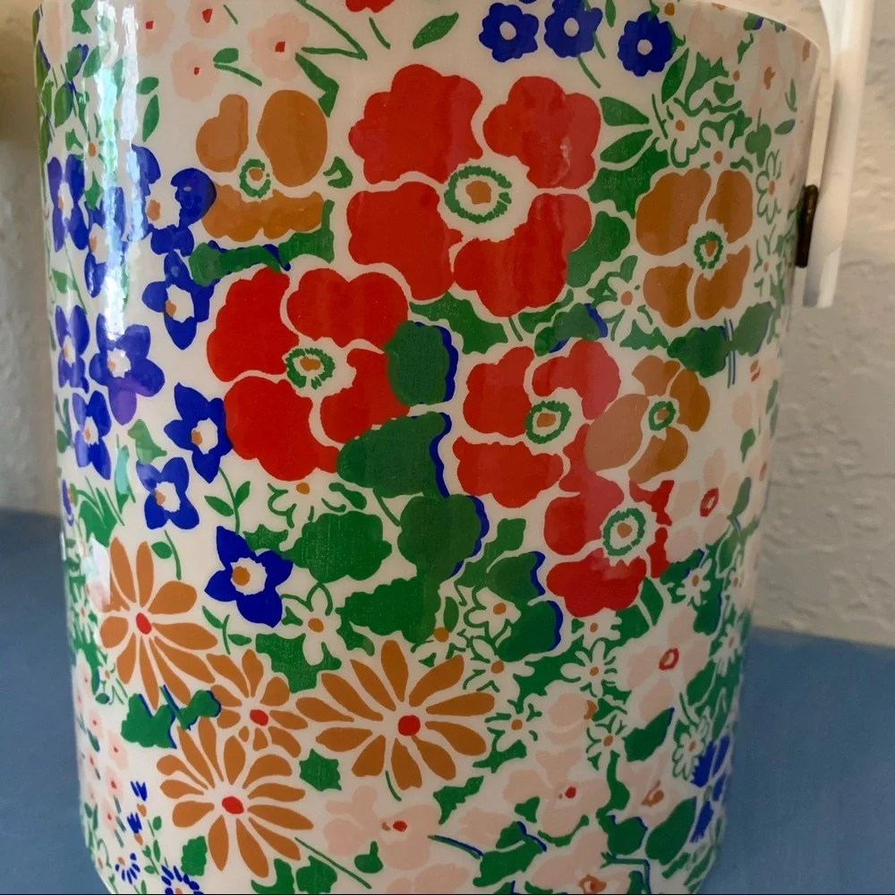 Vintage Multicolor Floral Ice Bucket with Gold Handle